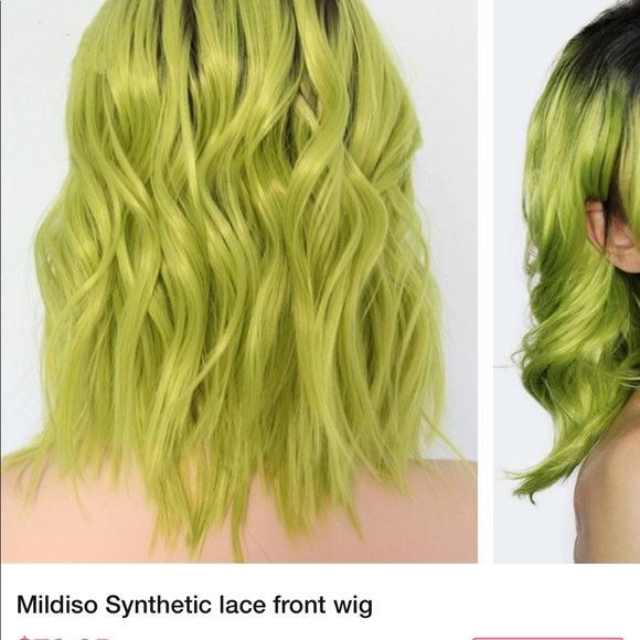 trendy wig, green 16 inch synthetic. - Picture 2 of 4